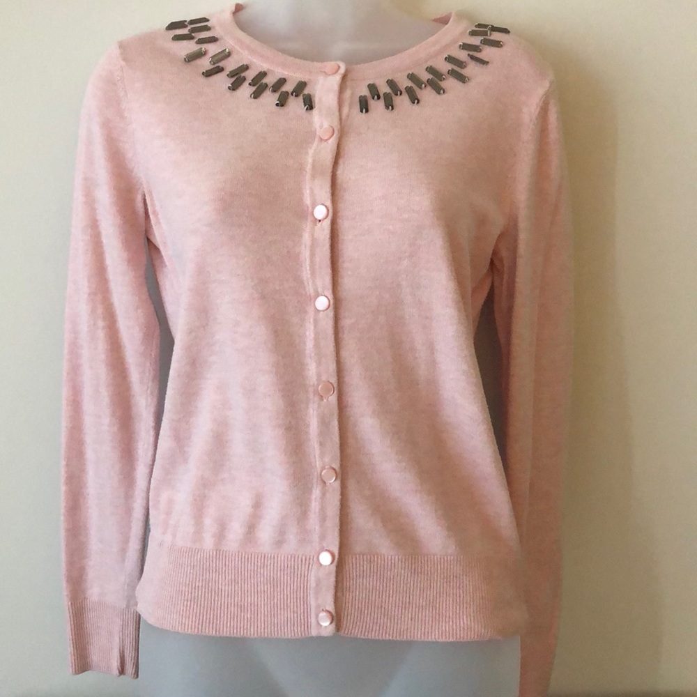 Blush Pink Cardigan with Jeweled Collar